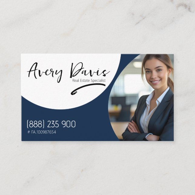 Modern Navy Elegant Minimalist Design Real Estate Business Card (Front)