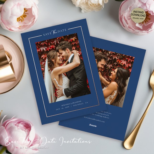 Modern Navy Elegant Photo Wedding Save the Date (Creator Uploaded)