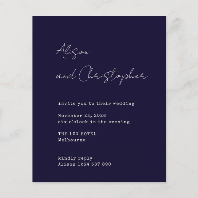 Modern Navy Elegant Script Wedding Invitation (Front)