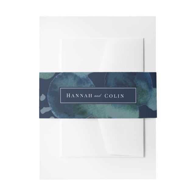 Modern Navy Emerald Abstract Watercolor Invitation Belly Band (Front Example)