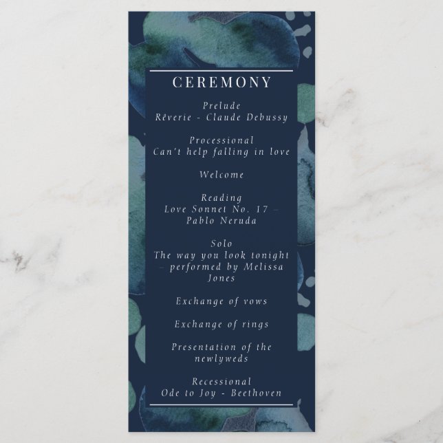 Modern Navy Emerald Abstract Watercolor Programme (Front)