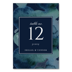 Modern Navy Emerald Abstract Watercolor Table Number