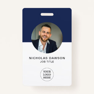 Modern Navy Employee Photo ID Card QR ID Badge