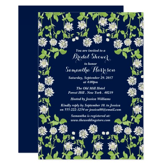 Modern Navy Floral Garden Bridal Shower Card