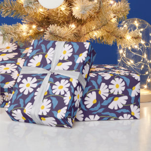 Modern Navy Floral Wrapping Paper   Elegant Navy 
