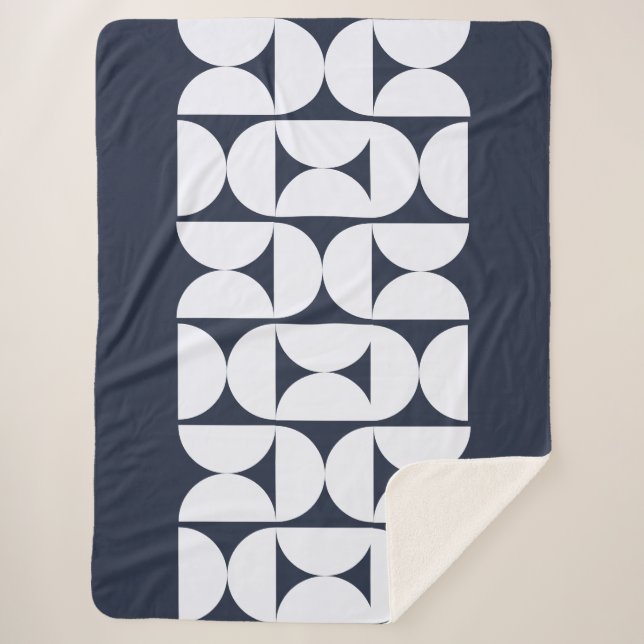  Modern Navy Geometric Sherpa Blanket (Front)