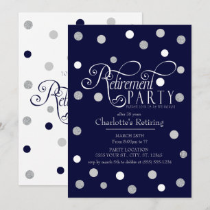 Modern, Navy Glitter Retirement Party Invitations