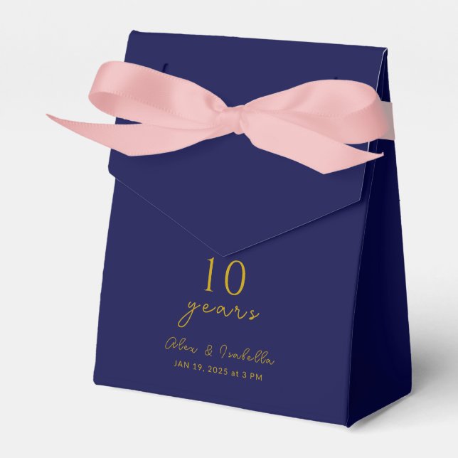 Modern Navy & Gold 10th Wedding Anniversary Party Favour Box (Front Side)