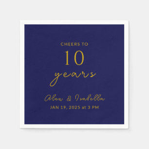 Modern Navy Gold 10th Wedding Anniversary Party Napkin