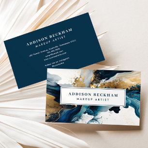 Modern Navy Gold Abstract Watercolor Business Card