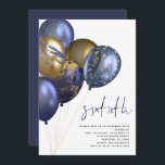 Modern Navy Gold Balloons 60th Birthday Party Invitation<br><div class="desc">Modern Navy Gold Balloons 60th Birthday Party. A bunch of Balloons in a mix of navy and gold with a touch of faux glitter are to the left and Sixtieth is set in a modern handwriting style. Easily personalise the rest of the text to your own.</div>
