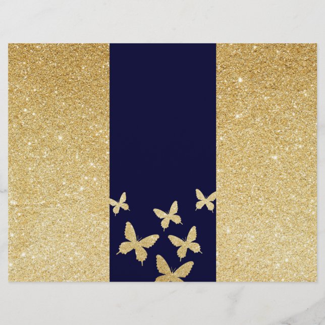 Modern Navy & Gold Butterflies Trifold Brochures (Front)