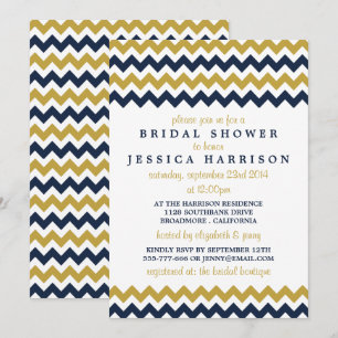 Modern Navy & Gold Chevron Bridal Shower Invitation