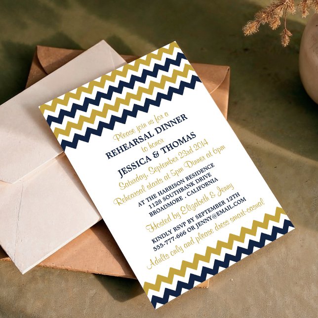 Modern Navy & Gold Chevron Rehearsal Dinner Invitation (Creator Uploaded)
