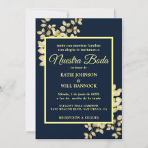 Modern Navy Gold frame Gold Leaves Nuestra Boda