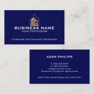 Modern Navy Gold Geometric Building Business Card