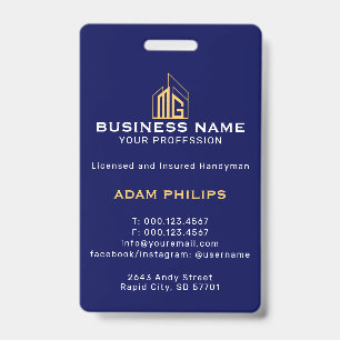 Modern Navy Gold Geometric Building ID Badge