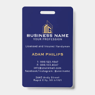 Modern Navy Gold Geometric Building ID Badge