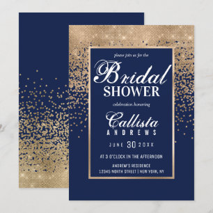Modern Navy Gold Glitter Confetti Bridal Shower Invitation