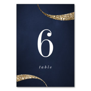 Modern navy gold glitter stripes table number