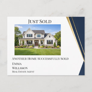 Modern Navy Gold Just Sold Real Estate Postcard