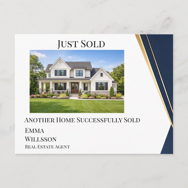 Modern Navy Gold Just Sold Real Estate Postcard (Front)