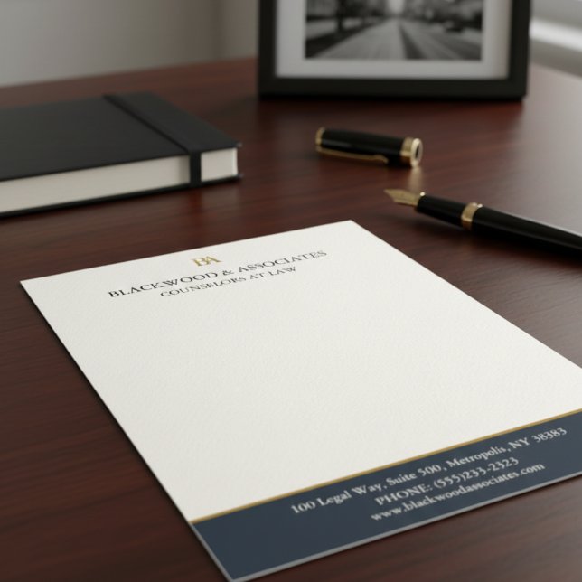 Modern Navy Gold Law Firm Monogram Letterhead (Creator Uploaded)