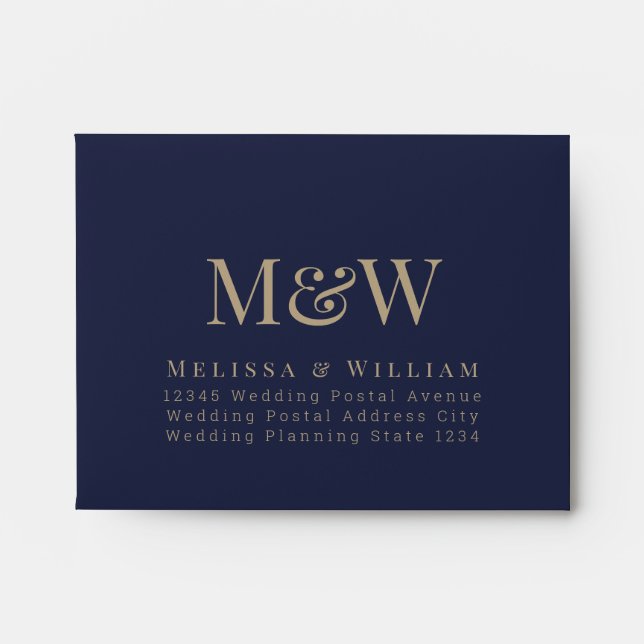 Modern Navy Gold Monogram RSVP Addressed Envelope (Front)