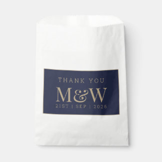 Modern Navy Gold Monogram Wedding Thank You  Favour Bags
