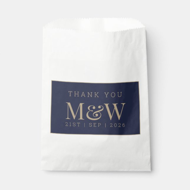 Modern Navy Gold Monogram Wedding Thank You  Favour Bags (Front)