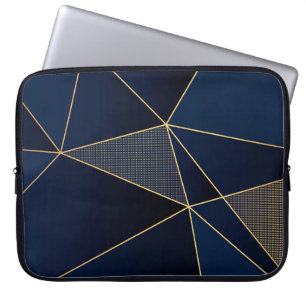 Modern Navy-Gold Polygonal Shapes Texture Laptop Sleeve