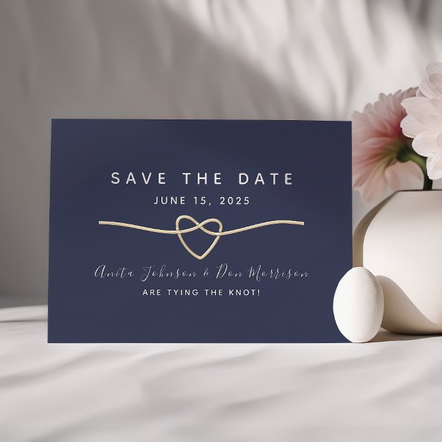 Modern Navy Gold Rope Heart  Save The Date (Creator Uploaded)
