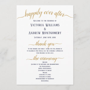 Modern Navy Gold Script Minimal Wedding Ceremony Programme