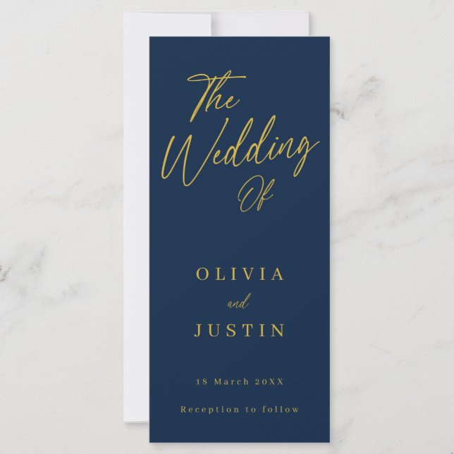 Modern Navy & Gold Script Wedding Program (Front)