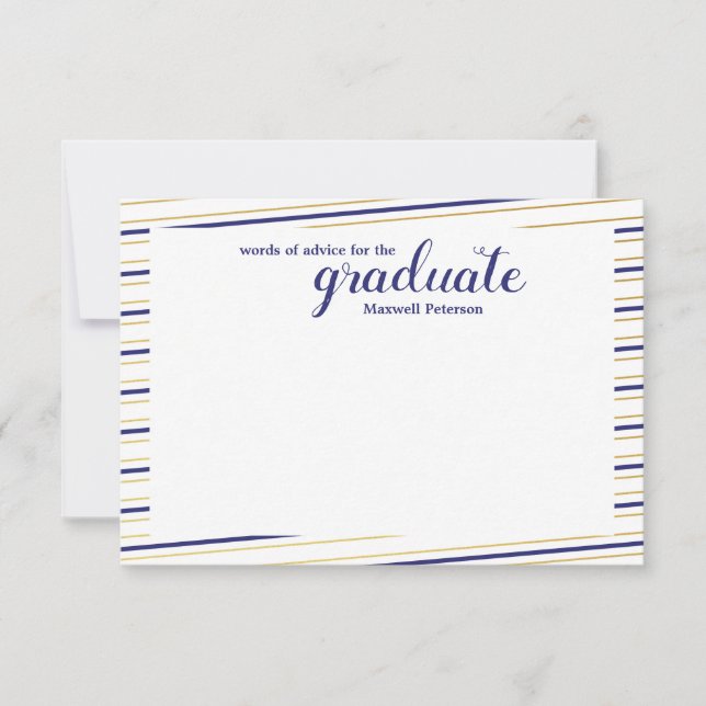 Modern Navy & Gold Striped Graduate Word of Advice Invitation (Front)