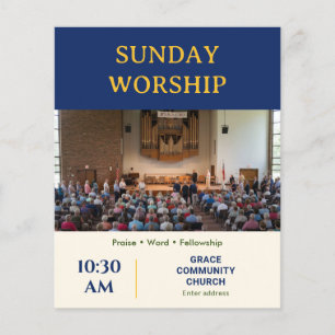 Modern Navy Gold Sunday Worship Church Flyer