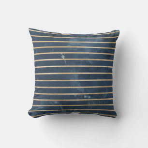 Modern Navy Gold Watercolor Horizontal Stripe Cushion