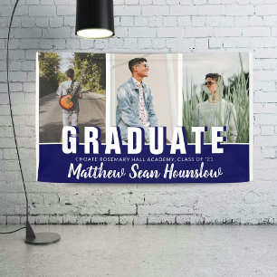 Modern Navy Graduate 3 Photo Collage Graduation Banner