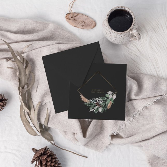 Modern Navy Grey Christmas Geometric Wreath Holiday Card (Creator Uploaded)