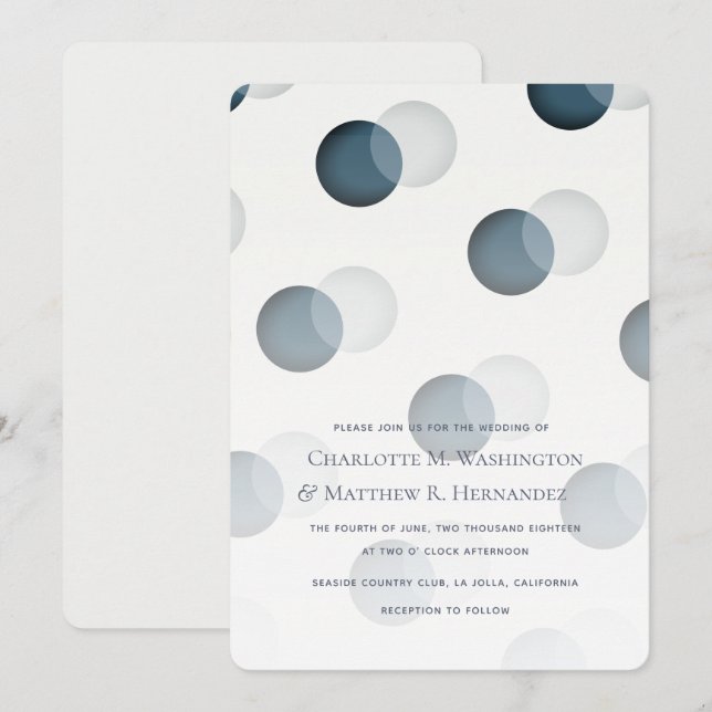 Modern Navy Grey Dot Pattern Wedding Invitation (Front/Back)