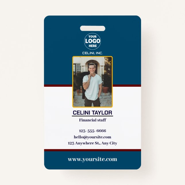 Modern Navy ID Card with Photo & Logo ID Badge (Front)