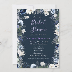 Modern Navy & Ivory Floral Bridal Shower Invitatio Invitation
