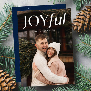 Modern Navy Joyful Photo Holiday Card