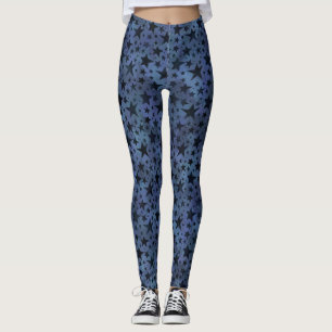 Modern Navy Light Blue Stars Leggings