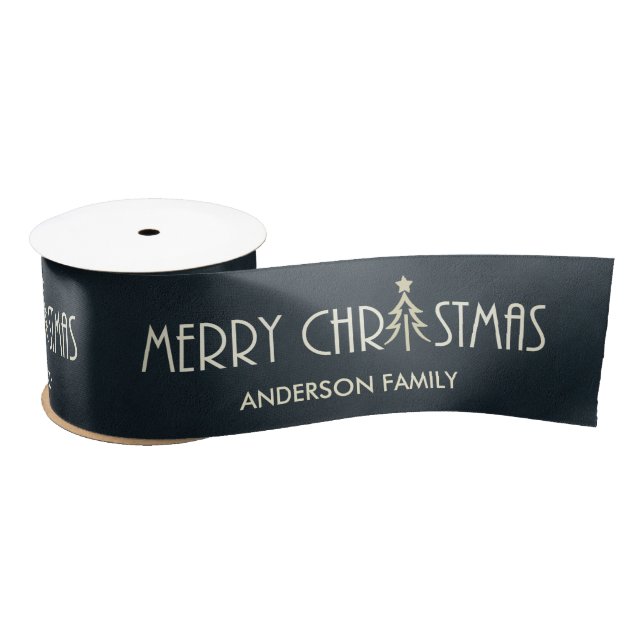 MODERN NAVY MERRY CHRISTMAS DOODLE HOLIDAY CUSTOM SATIN RIBBON (Spool)