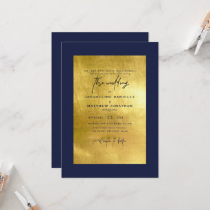 Modern Navy &  Metallic Gold Wedding Invitation
