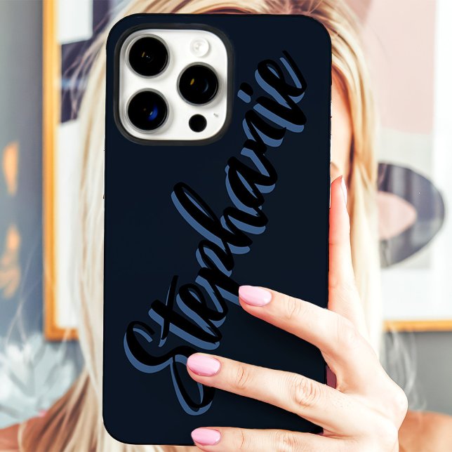 Modern Navy Minimalist Script Name iPhone Case (Creator Uploaded)