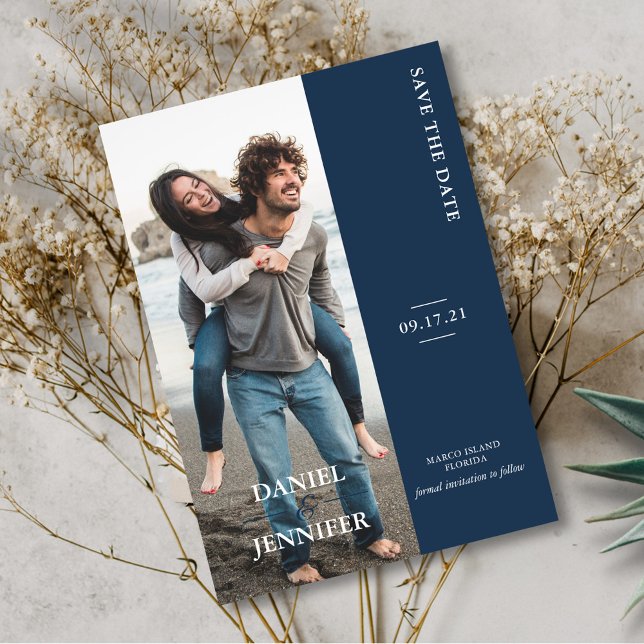 Modern Navy Minimalist Wedding Save The Date (Creator Uploaded)