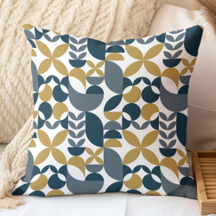Modern Navy Mustard Abstract Geometric Pattern Cushion