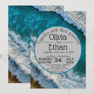 Modern navy nautical waves Wedding Invitation